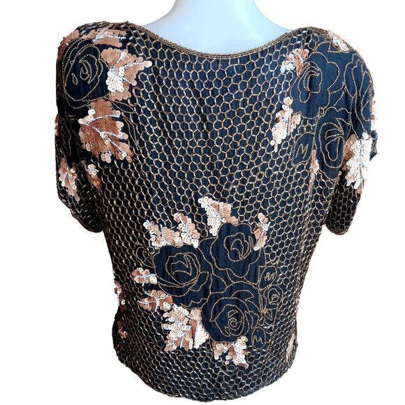 Small Vintage Sequin & Beaded Floral Blouse Top Womens Carolyne Barton India 90s - Picture 5 of 8